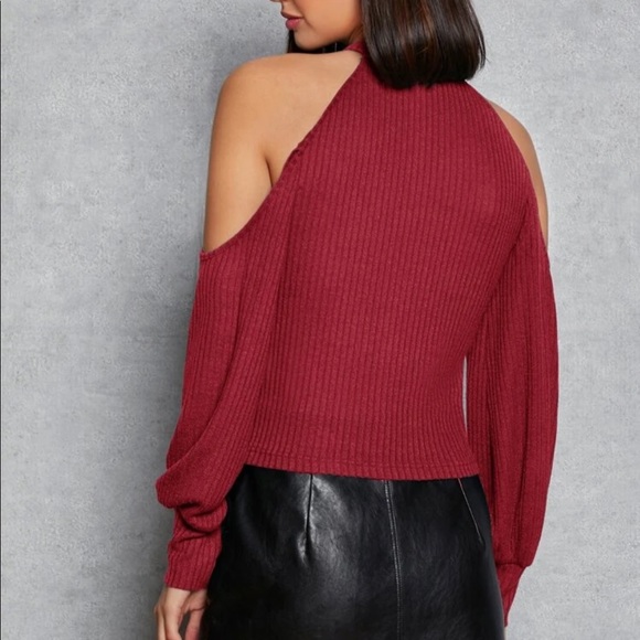 Boho sold shoulder ribbed knit red rose - Picture 13 of 15